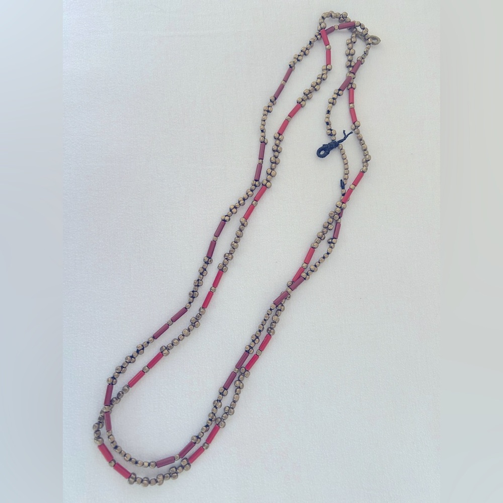 Red gold brass beads beaded necklace